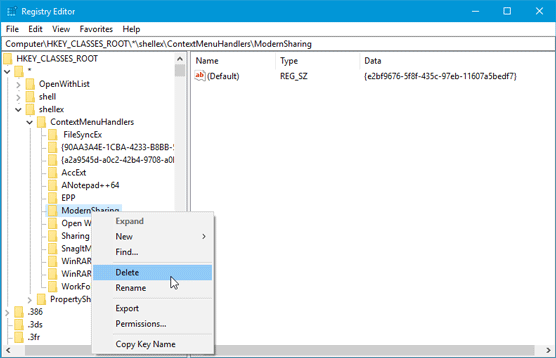 删除 Windows 10 右键菜单“分享”项目方法 第1张